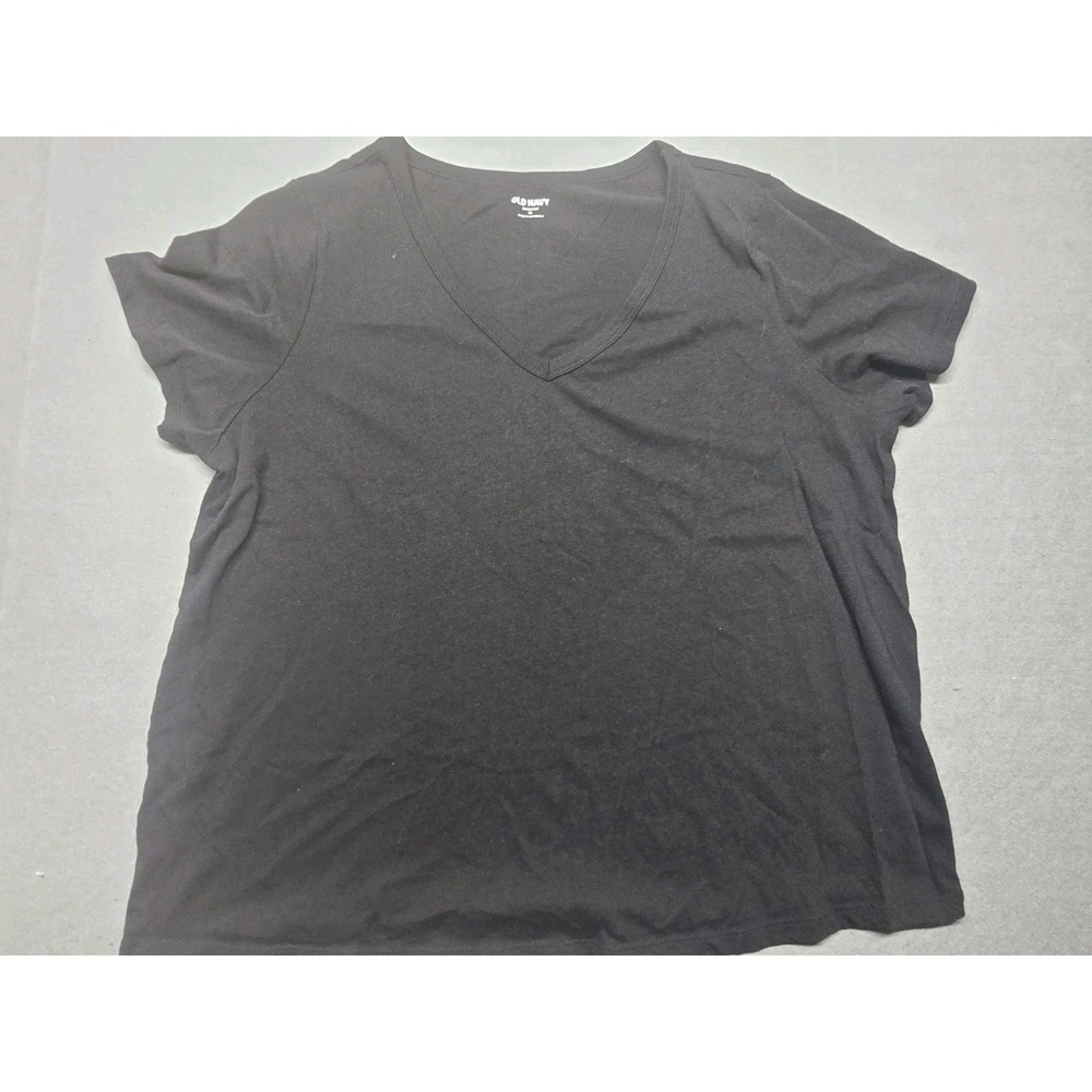 Old Navy Everywear Womens Solid Black 100% Cotton V Neck Short Sleeve Shirt XL - Picture 1 of 6